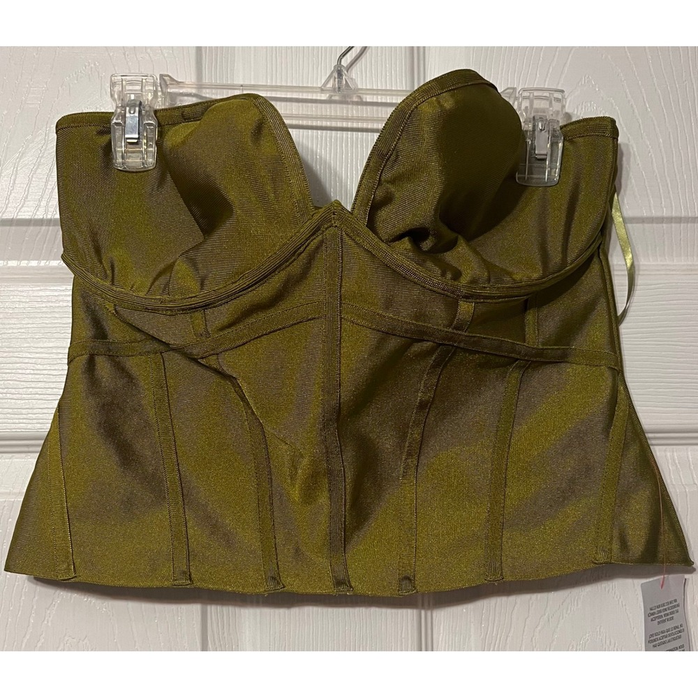 ASOS DESIGN‎ Womens Olive Green Bandage Corset Top Sweetheart Zip Back US 12 NEW